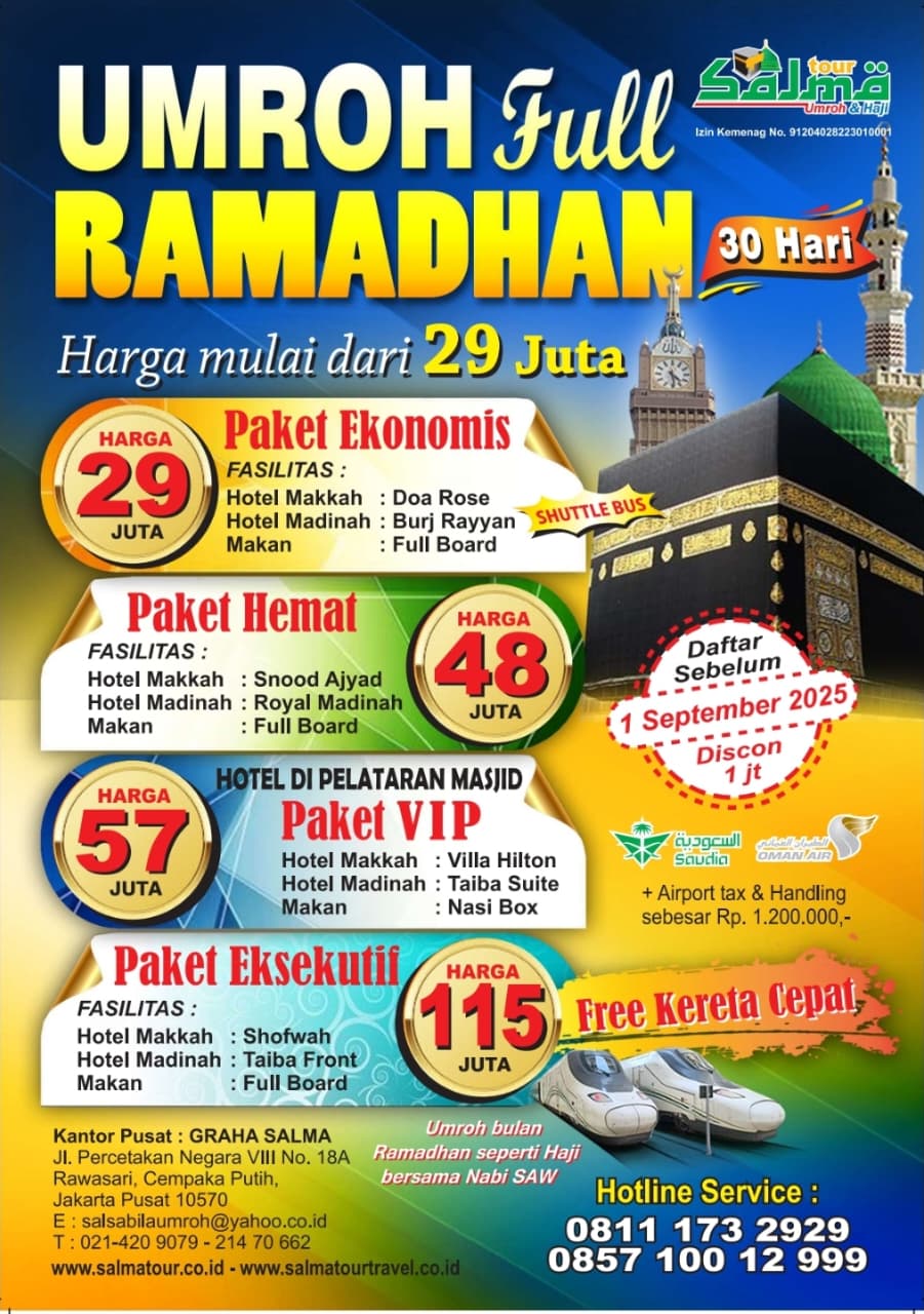 Harga Umroh Full Ramadhan 30 Hari 2026 - Salma Tour Grand Darusalam Jakarta