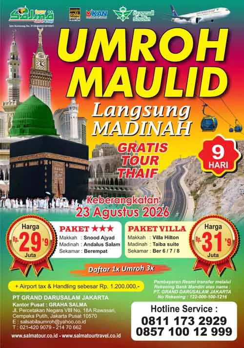 Update Harga Umrah Maulid Nabi Program 9 Hari - salma tour